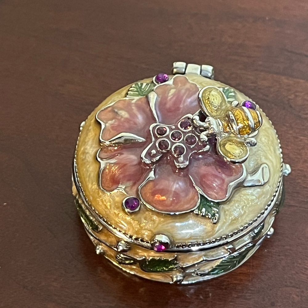 Vintage Monet Pink and Gold Floral Trinket Box with Purple Accents